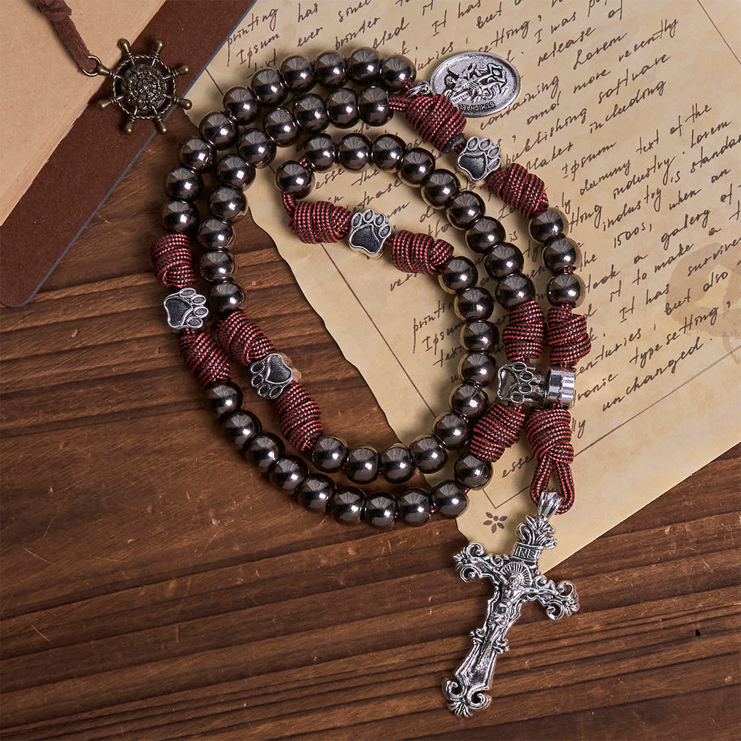 Christianartworkshop Rugged Metallic Beads Rosary with Paw Charms & St. Michael the Archangel - image 6