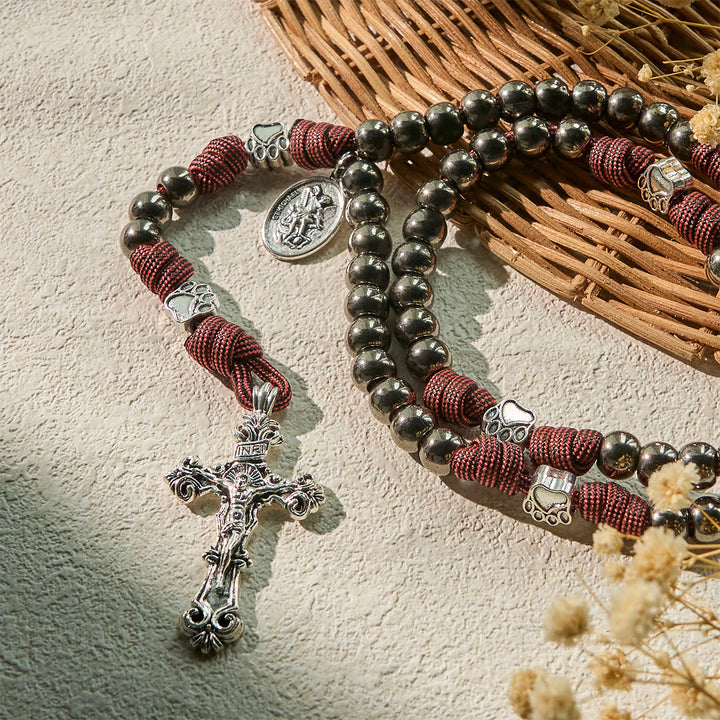 Christianartworkshop Rugged Metallic Beads Rosary with Paw Charms & St. Michael the Archangel - image 5