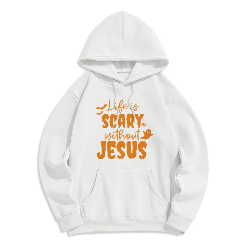 Christianartworkshop Life Is Scary Without Jesus Fleece Lined Polyester Hoodie - White - 2XL - image 1