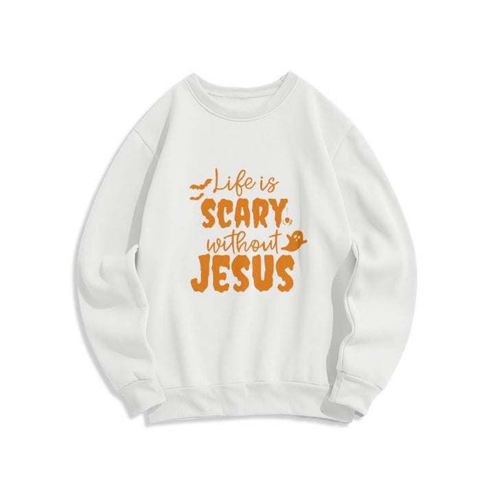 Christianartworkshop Life Is Scary Without Jesus Fleece Lined Polyester Sweatshirt - White - 2XL - image 1