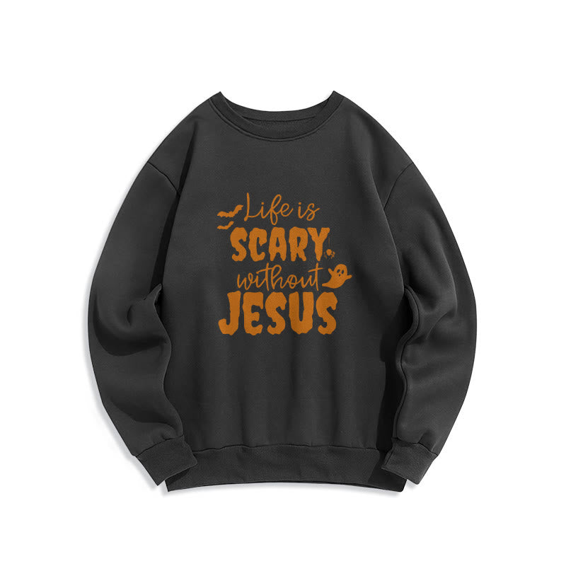 Christianartworkshop Life Is Scary Without Jesus Fleece Lined Polyester Sweatshirt - Black - 2XL - image 5