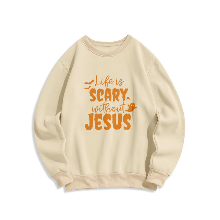 Christianartworkshop Life Is Scary Without Jesus Fleece Lined Polyester Sweatshirt - Beige - 2XL - image 3