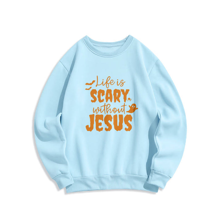 Christianartworkshop Life Is Scary Without Jesus Fleece Lined Polyester Sweatshirt - Blue - 2XL - image 4