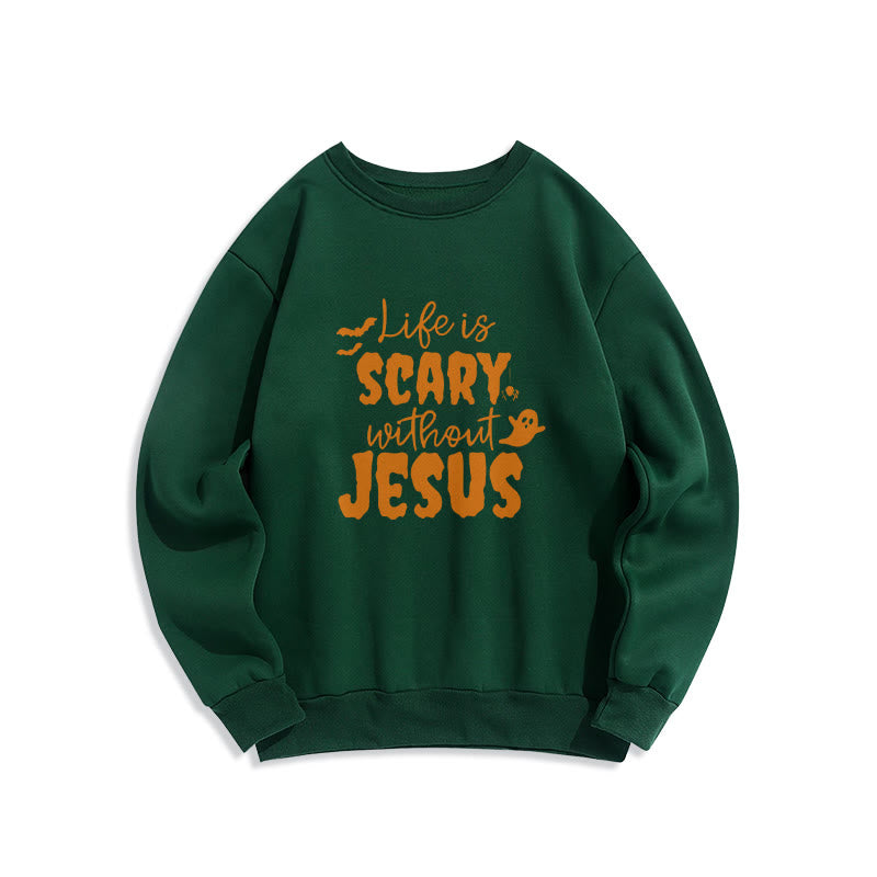 Christianartworkshop Life Is Scary Without Jesus Fleece Lined Polyester Sweatshirt - Green - 2XL - image 6