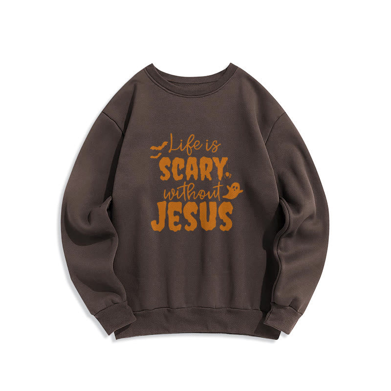Christianartworkshop Life Is Scary Without Jesus Fleece Lined Polyester Sweatshirt - Brown - 2XL - image 7