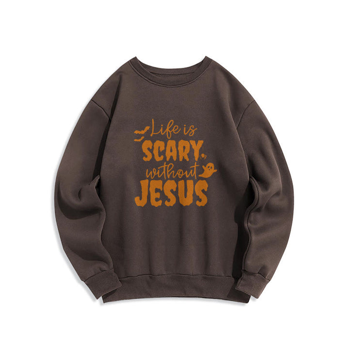 Christianartworkshop Life Is Scary Without Jesus Fleece Lined Polyester Sweatshirt - Brown - 2XL - image 7