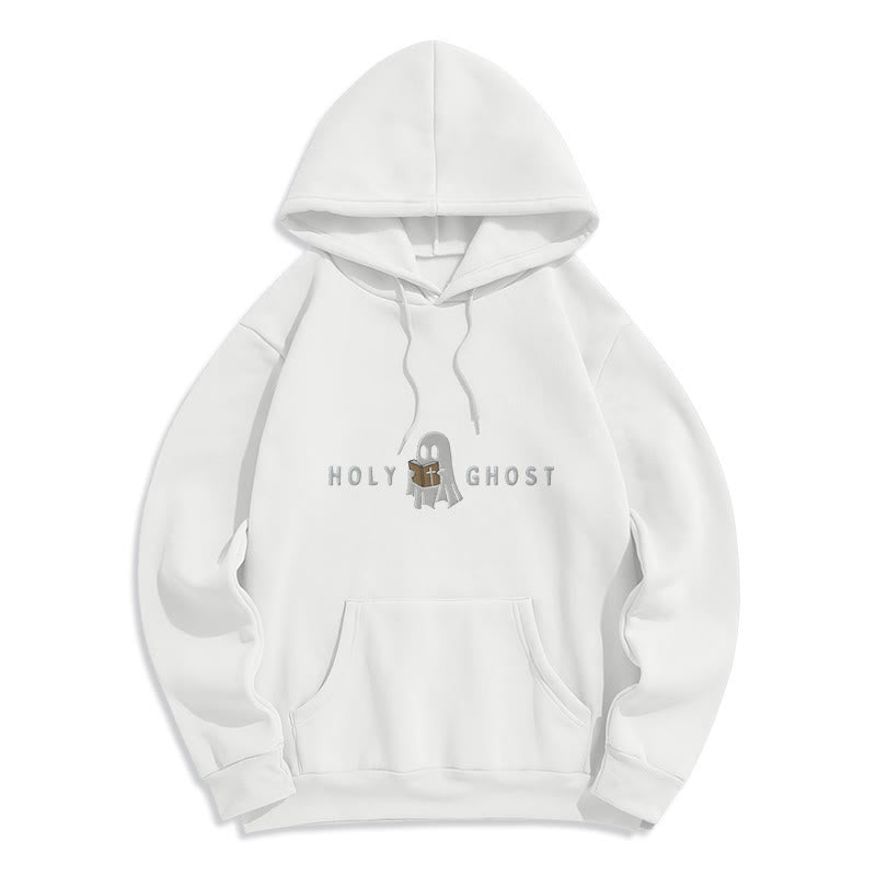 Christianartworkshop Holy Ghost Whimsical Ghost Art Fleece Lined Polyester Hoodie - White - 2XL - image 5