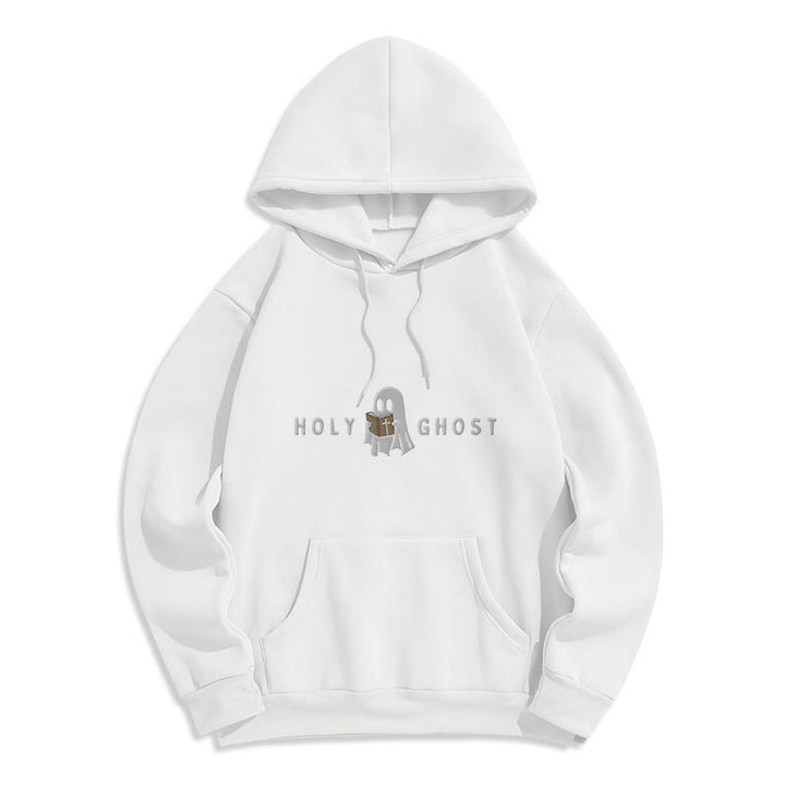 Christianartworkshop Holy Ghost Whimsical Ghost Art Fleece Lined Polyester Hoodie - White - 2XL - image 5