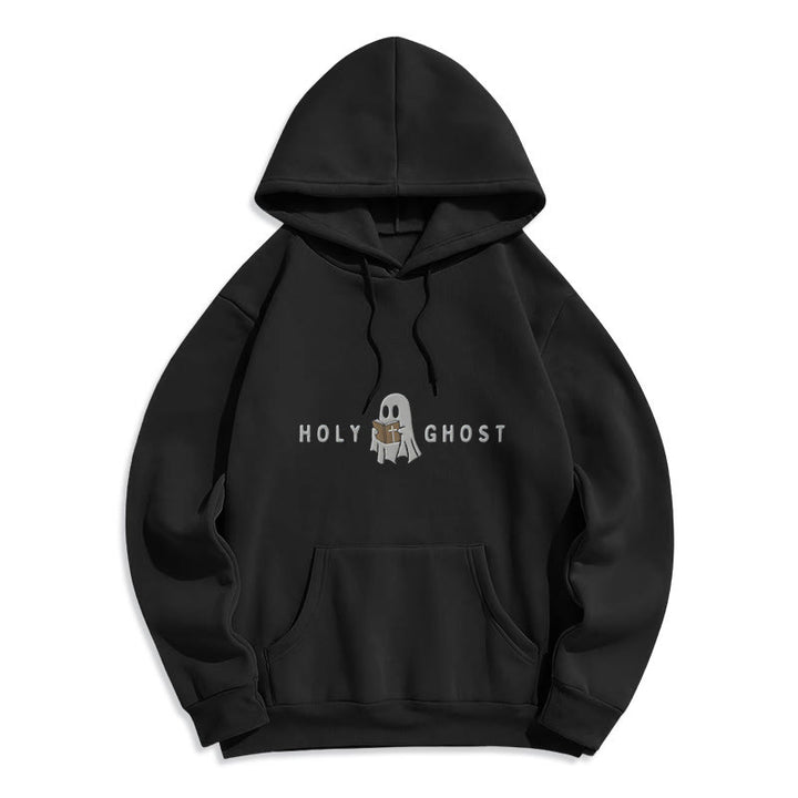 Christianartworkshop Holy Ghost Whimsical Ghost Art Fleece Lined Polyester Hoodie - Black - 2XL - image 3