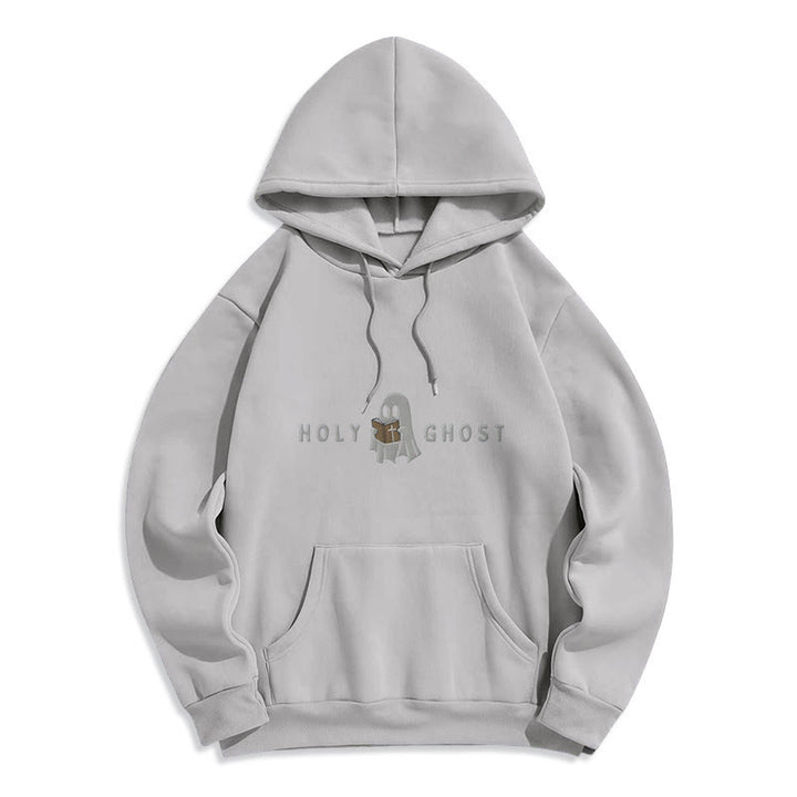 Christianartworkshop Holy Ghost Whimsical Ghost Art Fleece Lined Polyester Hoodie - Grey - 2XL - image 4