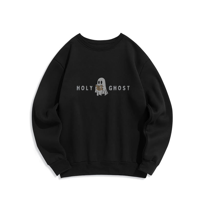 Christianartworkshop Holy Ghost Whimsical Ghost Art Fleece Lined Polyester Sweatshirt - Black - 2XL - image 1