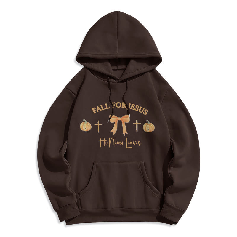 Christianartworkshop Fall For Jesus Pumpkin Cross & Bow Fleece Lined Polyester Hoodie - Brown - 2XL - image 4