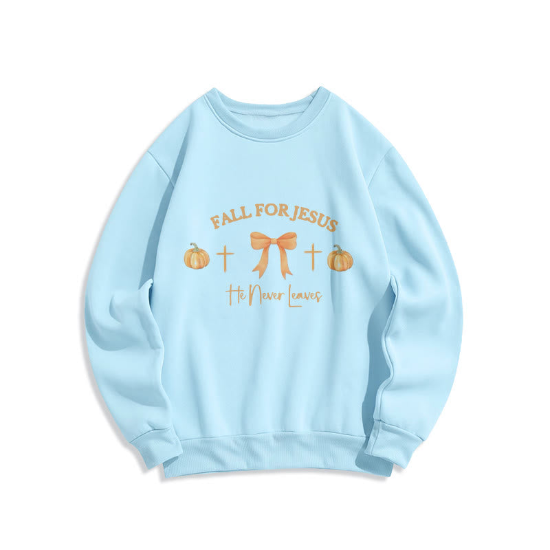 Christianartworkshop Fall For Jesus Pumpkin Cross & Bow Fleece Lined Polyester Sweatshirt - Blue - 2XL - image 5
