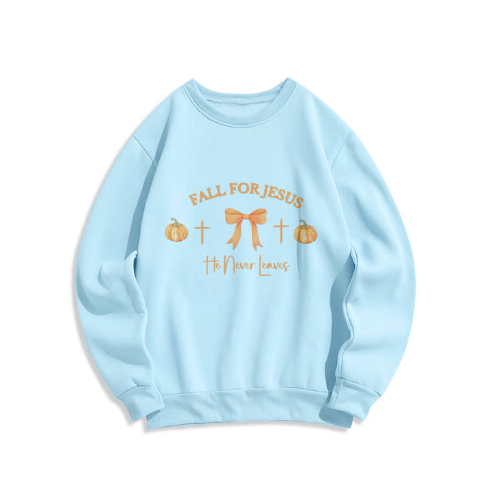 Christianartworkshop Fall For Jesus Pumpkin Cross & Bow Fleece Lined Polyester Sweatshirt - Blue - 2XL - image 5