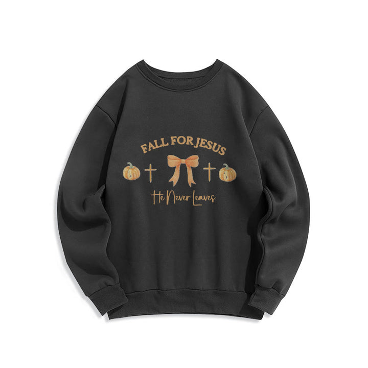 Christianartworkshop Fall For Jesus Pumpkin Cross & Bow Fleece Lined Polyester Sweatshirt - Black - 2XL - image 4