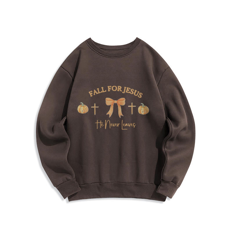 Christianartworkshop Fall For Jesus Pumpkin Cross & Bow Fleece Lined Polyester Sweatshirt - Brown - 2XL - image 5