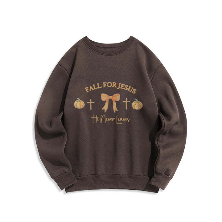 Christianartworkshop Fall For Jesus Pumpkin Cross & Bow Fleece Lined Polyester Sweatshirt - Brown - 2XL - image 5