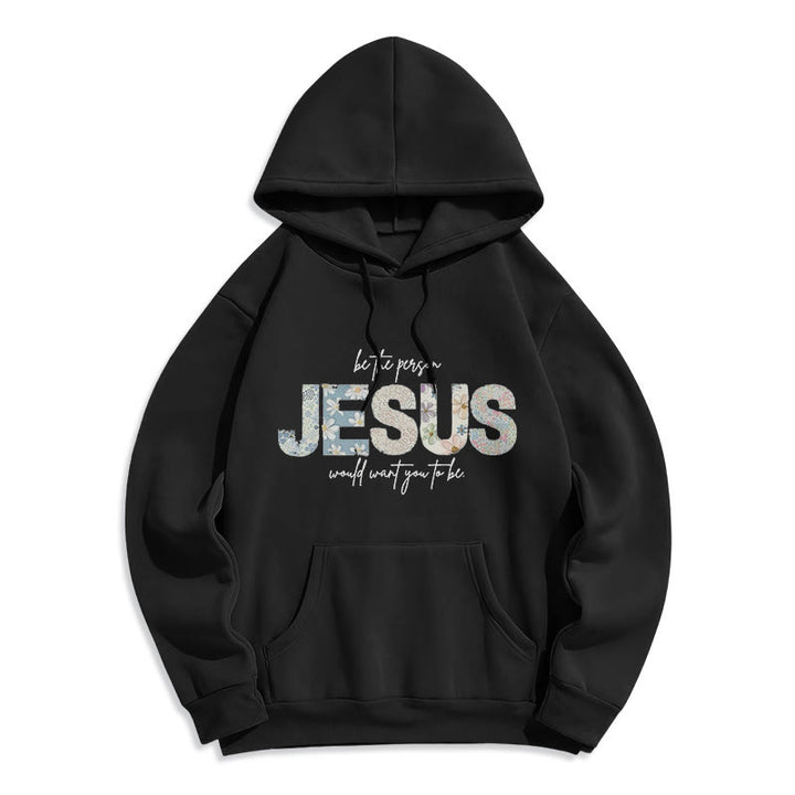 Christianartworkshop Floral Faith Jesus-Centered Fleece Lined Polyester Hoodie - Black - 2XL - image 1