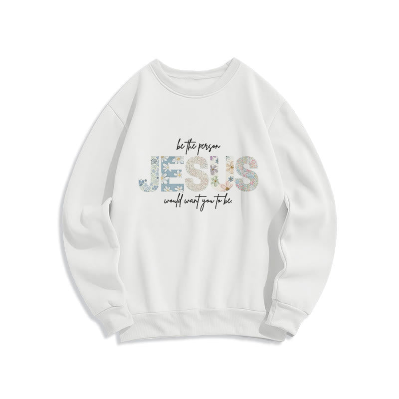 Christianartworkshop Floral Faith Jesus-Centered Fleece Lined Polyester Sweatshirt - White - 2XL - image 1