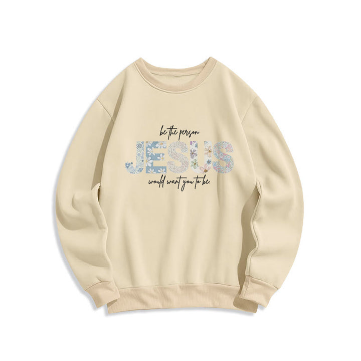 Christianartworkshop Floral Faith Jesus-Centered Fleece Lined Polyester Sweatshirt - Beige - 2XL - image 3