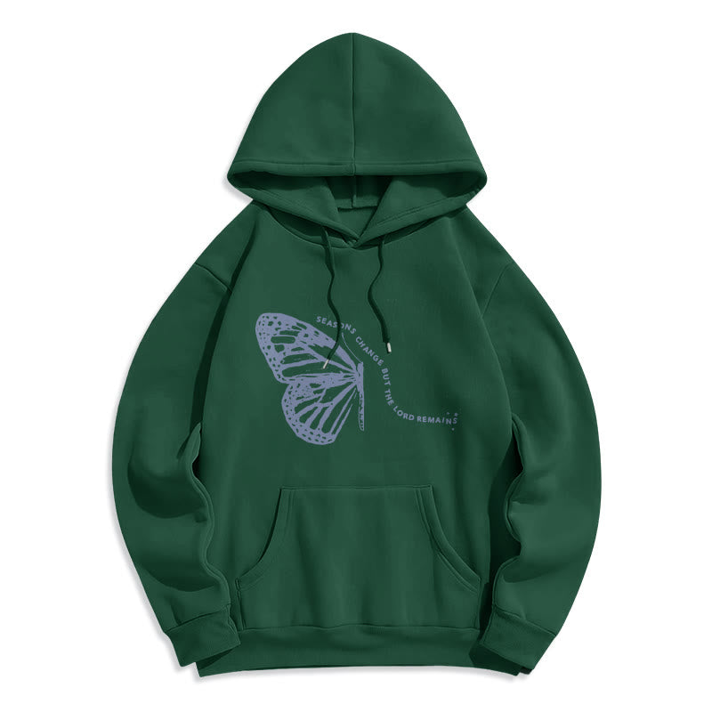 Christianartworkshop Seasons Change Lord Remains Butterfly Motif Fleece Lined Polyester Hoodie - Green - 2XL - image 5
