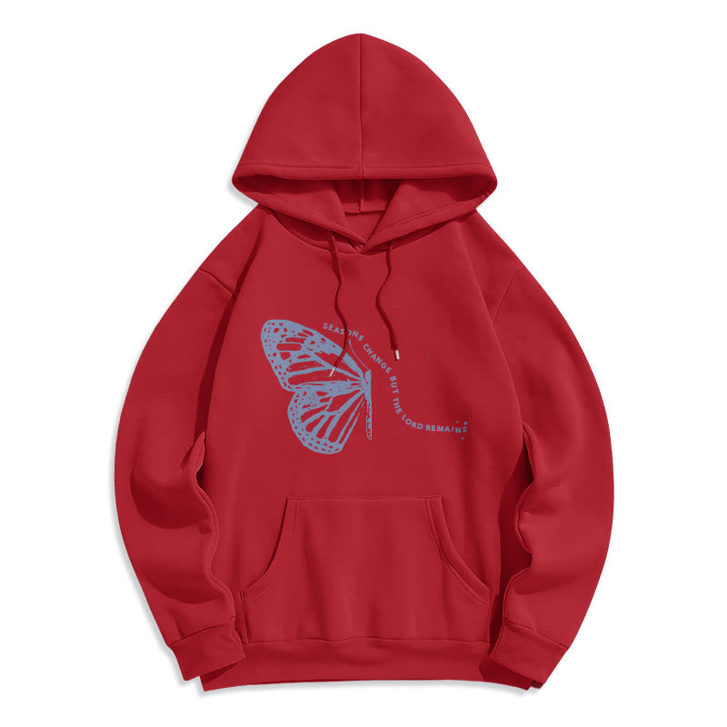 Christianartworkshop Seasons Change Lord Remains Butterfly Motif Fleece Lined Polyester Hoodie - Red - 2XL - image 7