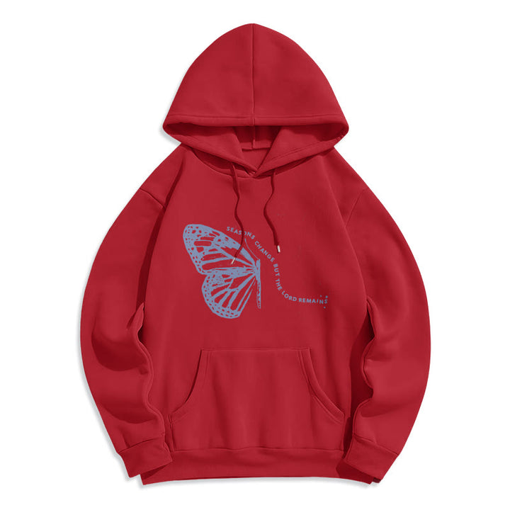 Christianartworkshop Seasons Change Lord Remains Butterfly Motif Fleece Lined Polyester Hoodie - Red - 2XL - image 7