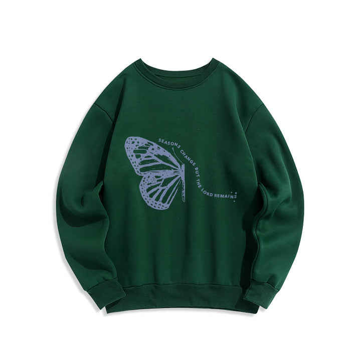 Christianartworkshop Seasons Change Lord Remains Butterfly Motif Lined Polyester Sweatshirt - Green - 2XL - image 6
