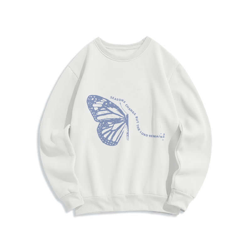 Christianartworkshop Seasons Change Lord Remains Butterfly Motif Lined Polyester Sweatshirt - White - 2XL - image 1