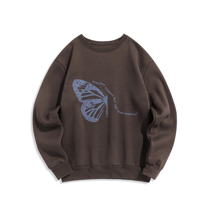 Christianartworkshop Seasons Change Lord Remains Butterfly Motif Lined Polyester Sweatshirt - Brown - 2XL - image 5
