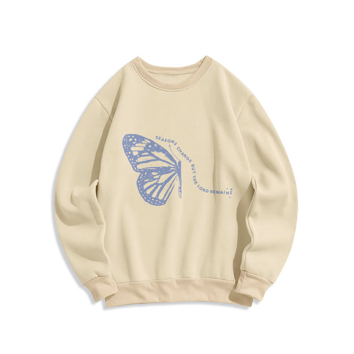 Christianartworkshop Seasons Change Lord Remains Butterfly Motif Lined Polyester Sweatshirt - Beige - 2XL - image 4