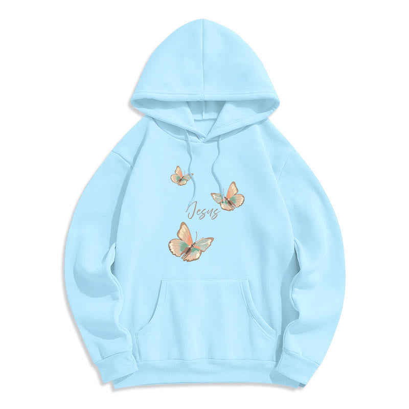 Christianartworkshop Gentle Style Butterfly Whisper of Jesus Fleece Lined Polyester Hoodie - Blue - 2XL - image 1