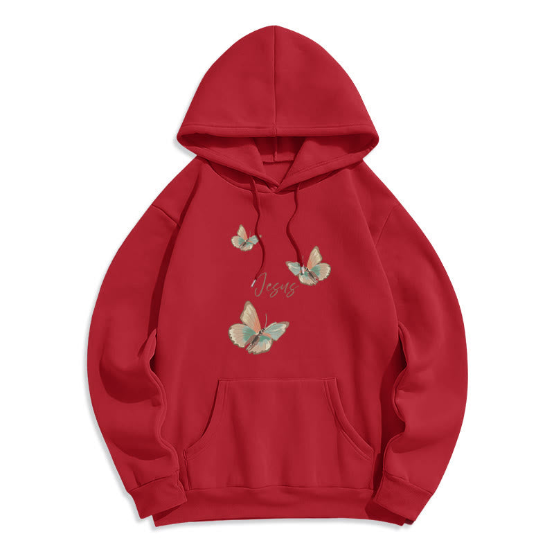 Christianartworkshop Gentle Style Butterfly Whisper of Jesus Fleece Lined Polyester Hoodie - Red - 2XL - image 7