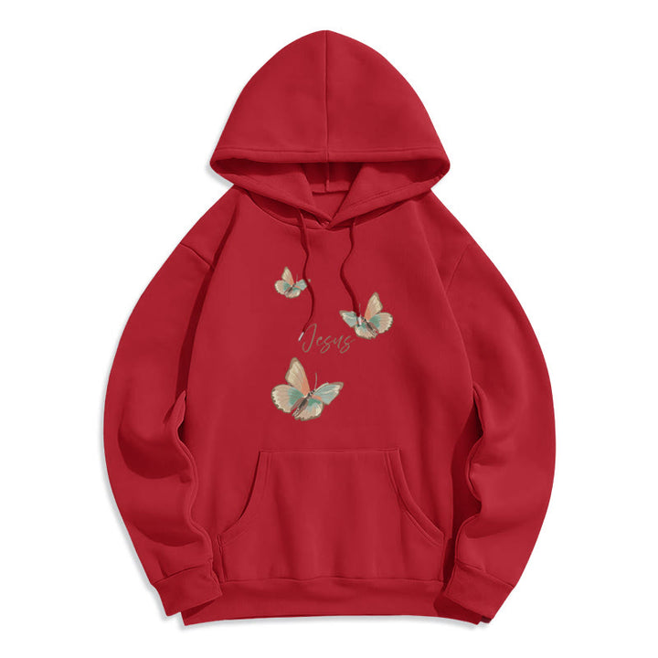 Christianartworkshop Gentle Style Butterfly Whisper of Jesus Fleece Lined Polyester Hoodie - Red - 2XL - image 7