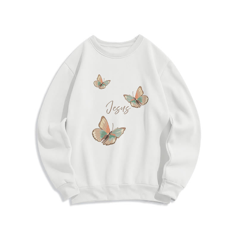 Christianartworkshop Gentle Style Butterfly Whisper of Jesus Fleece Lined Polyester Sweatshirt - White - 2XL - image 3