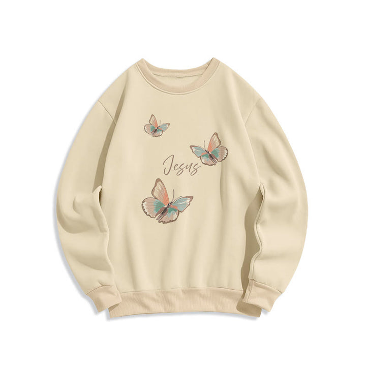 Christianartworkshop Gentle Style Butterfly Whisper of Jesus Fleece Lined Polyester Sweatshirt - Beige - 2XL - image 4