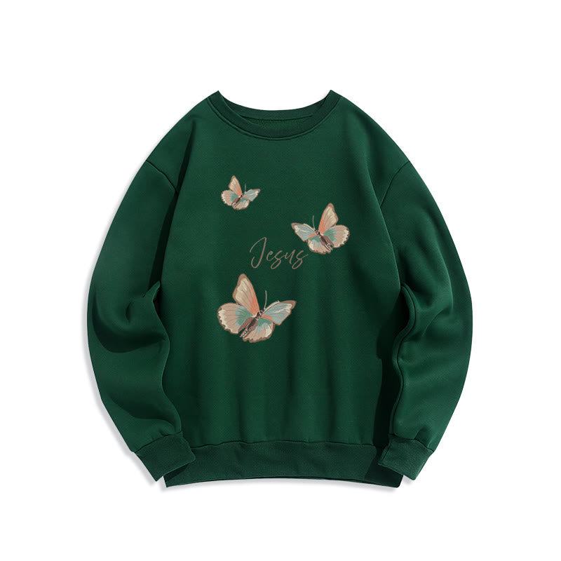 Christianartworkshop Gentle Style Butterfly Whisper of Jesus Fleece Lined Polyester Sweatshirt - Green - 2XL - image 6
