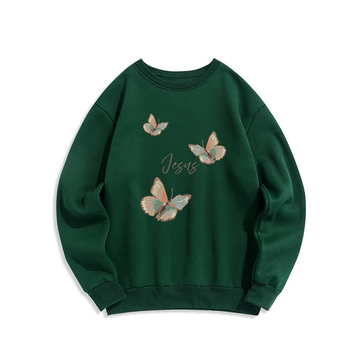 Christianartworkshop Gentle Style Butterfly Whisper of Jesus Fleece Lined Polyester Sweatshirt - Green - 2XL - image 6