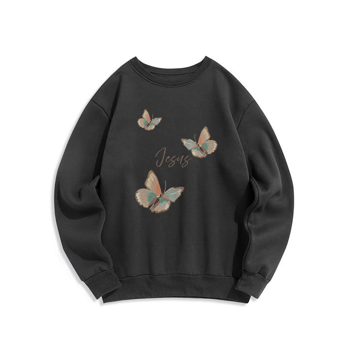 Christianartworkshop Gentle Style Butterfly Whisper of Jesus Fleece Lined Polyester Sweatshirt - Black - 2XL - image 7