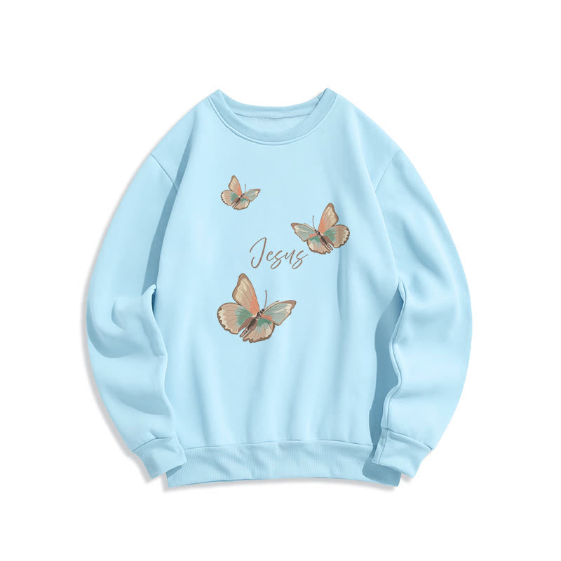 Christianartworkshop Gentle Style Butterfly Whisper of Jesus Fleece Lined Polyester Sweatshirt - Blue - 2XL - image 1