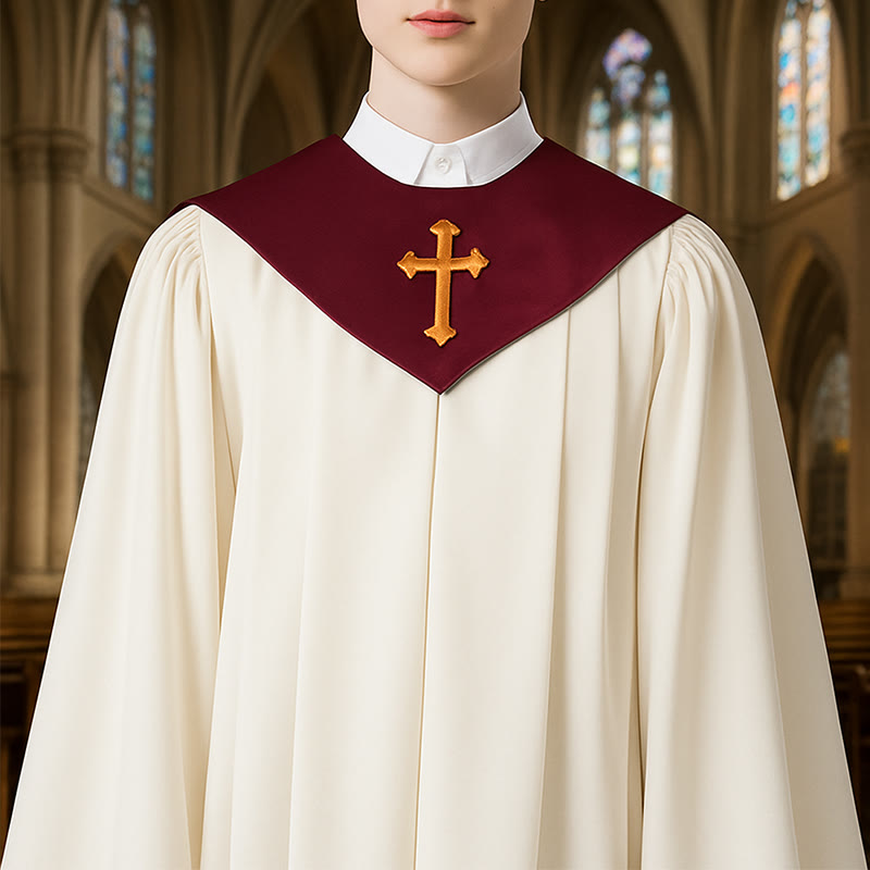 Christianartworkshop Ceremonial Clergy Robe with Wine Red Stole & Embroidered Cross - Wine - 3XL - image 1