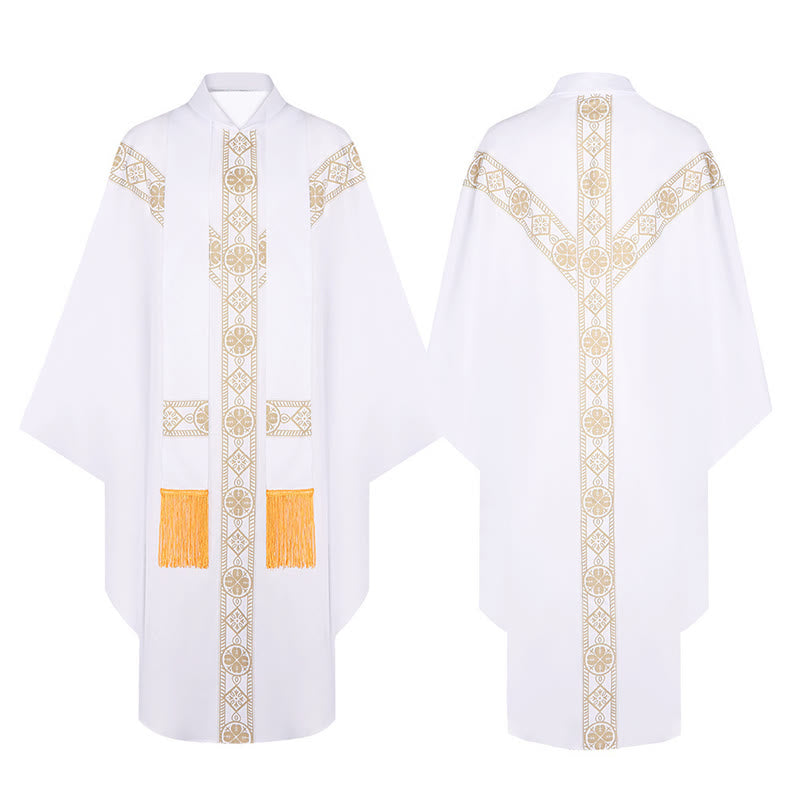 Christianartworkshop Medieval Cloak Clergy Robe with Golden Religious Patterns - White - 3XL - image 9