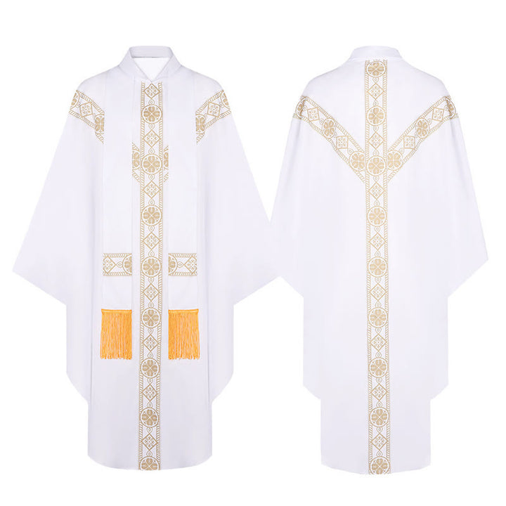Christianartworkshop Medieval Cloak Clergy Robe with Golden Religious Patterns - White - 3XL - image 9