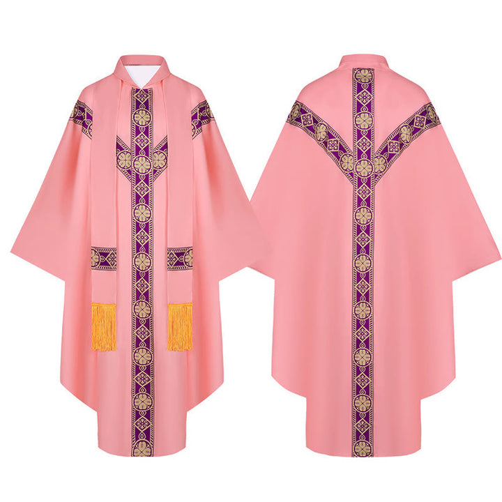 Christianartworkshop Medieval Cloak Clergy Robe with Golden Religious Patterns - Pink - 3XL - image 14