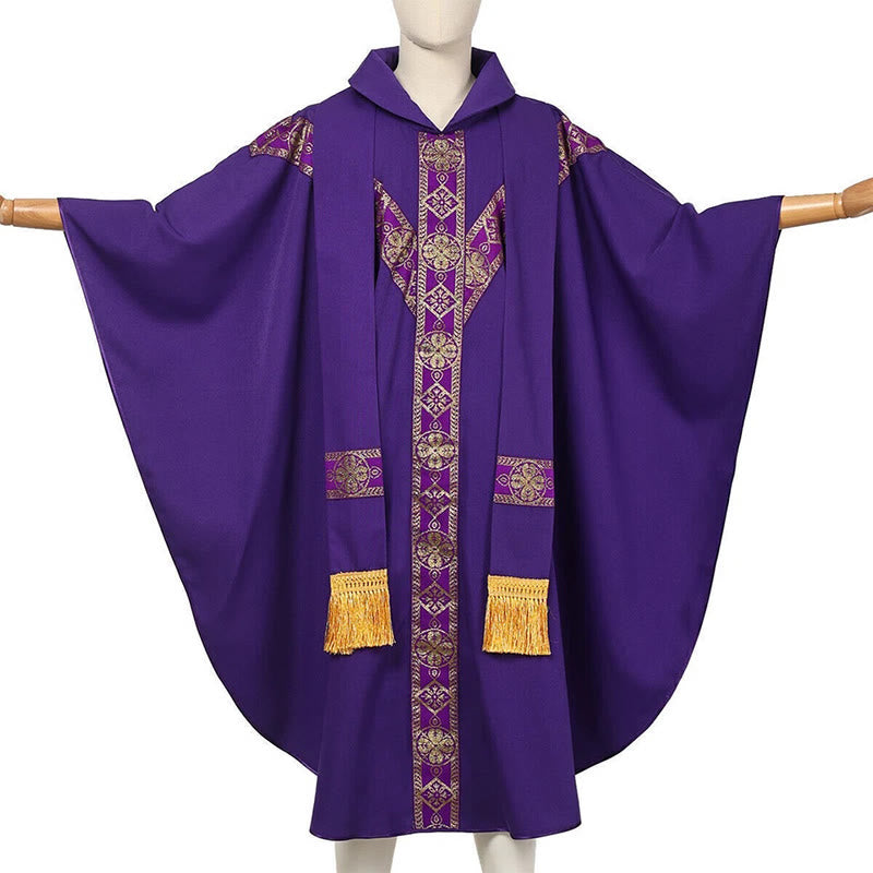 Christianartworkshop Medieval Cloak Clergy Robe with Golden Religious Patterns - Purple - 3XL - image 12