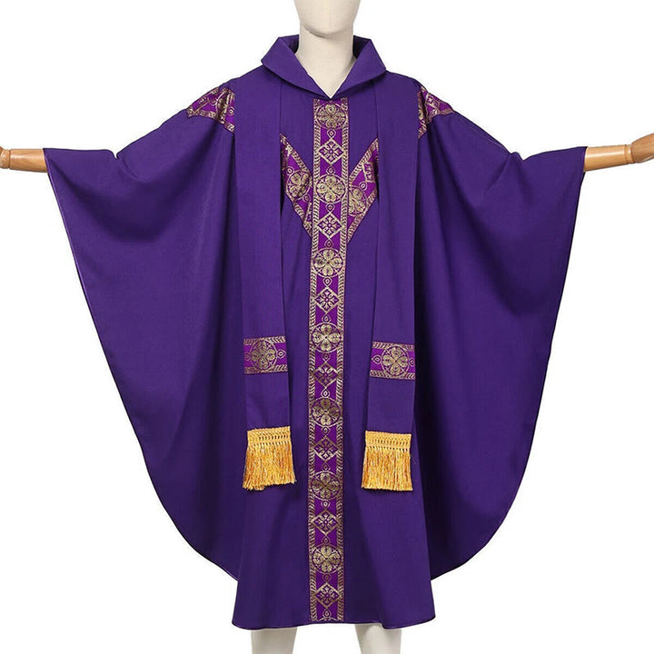 Christianartworkshop Medieval Cloak Clergy Robe with Golden Religious Patterns - Purple - 3XL - image 12