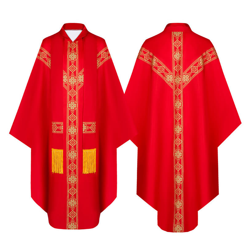Christianartworkshop Medieval Cloak Clergy Robe with Golden Religious Patterns - Red - 3XL - image 1