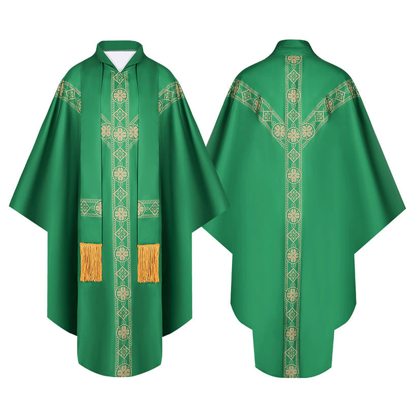 Christianartworkshop Medieval Cloak Clergy Robe with Golden Religious Patterns - Green - 3XL - image 6