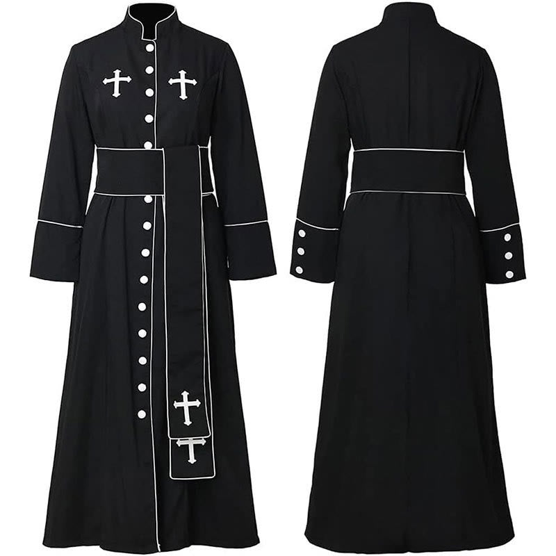 Christianartworkshop Ceremonial Black and White Stand Collar Clergy Robe with Belt & Cross Motifs - Black - 3XL - image 10