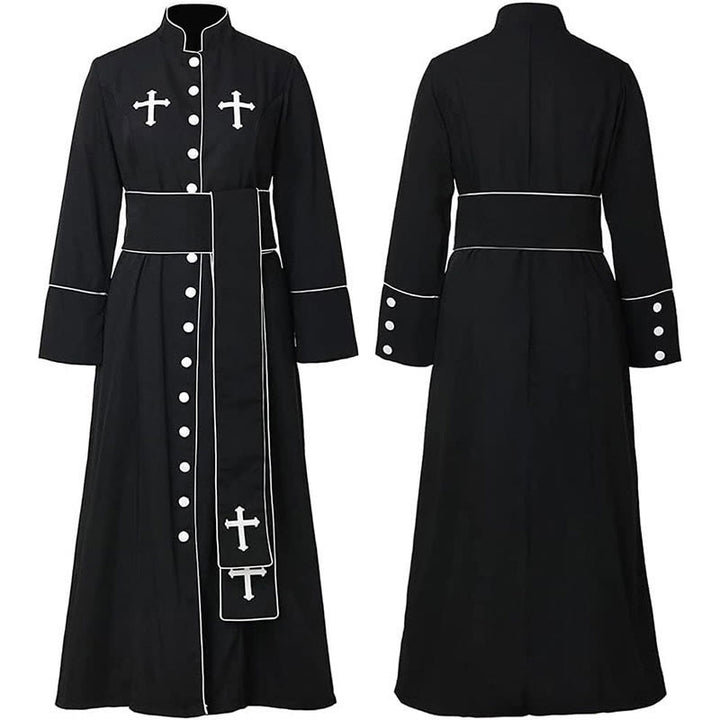Christianartworkshop Ceremonial Black and White Stand Collar Clergy Robe with Belt & Cross Motifs - Black - 3XL - image 10